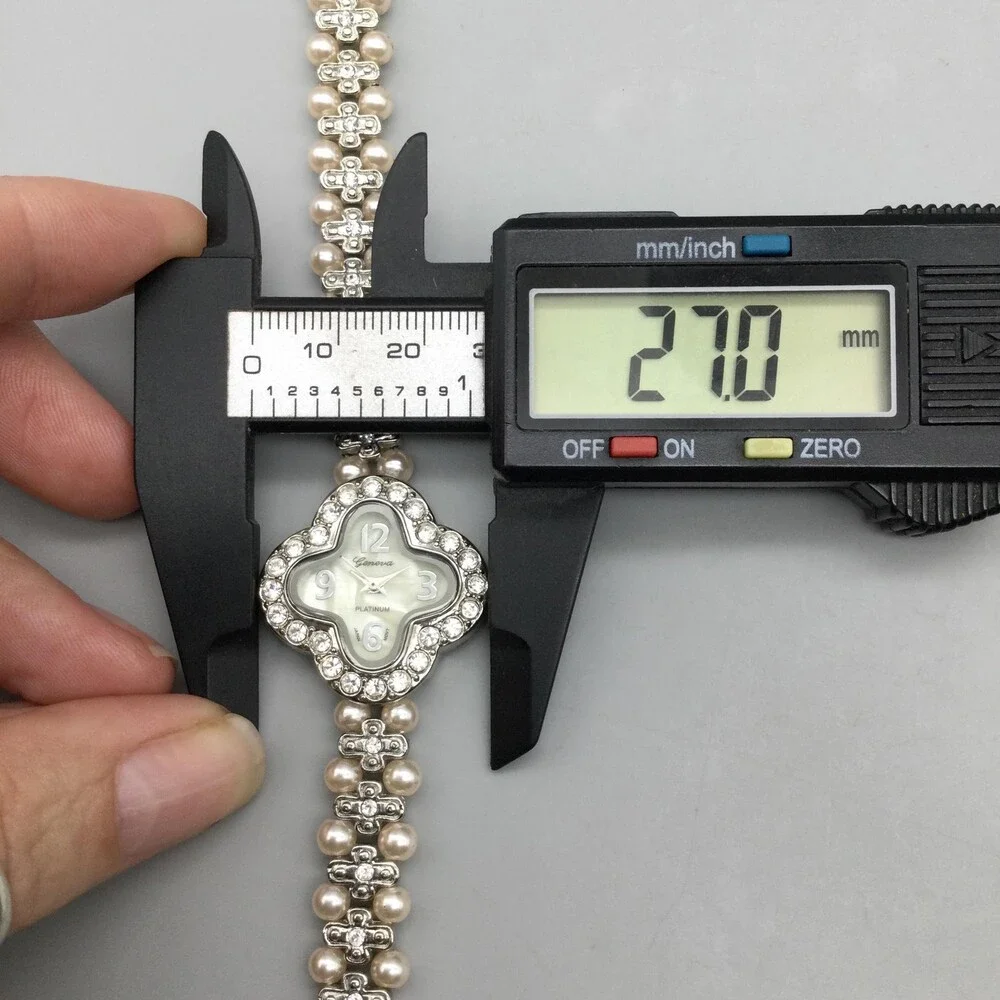 Geneva Platinum Womens Watch 27mm MOP Dial Faux Pearl Crystals New Battery 7.5